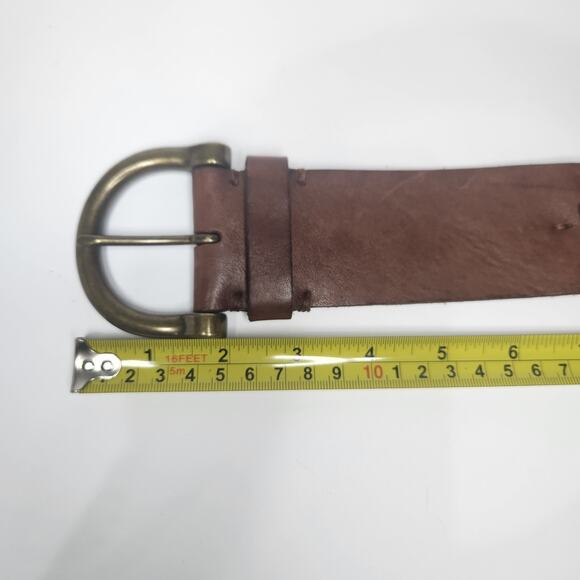 Lauren Ralph Lauren Brown Whipstitch Belt Brass Buckle 42\
